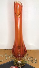 Vintage MCM L.E. Smith Viking Amberina Orange Glass Swung Vase 14.5  RARE FIND