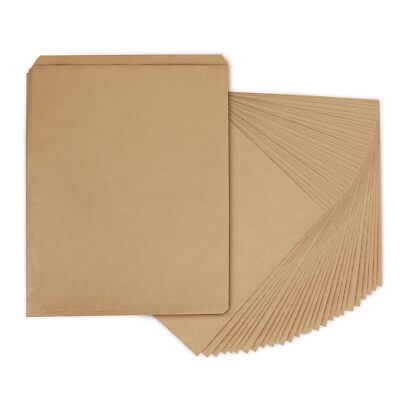 100 Pack 10x13 Inch Flat Kraft Paper Bags for Prints Crafts Shirts Packaging