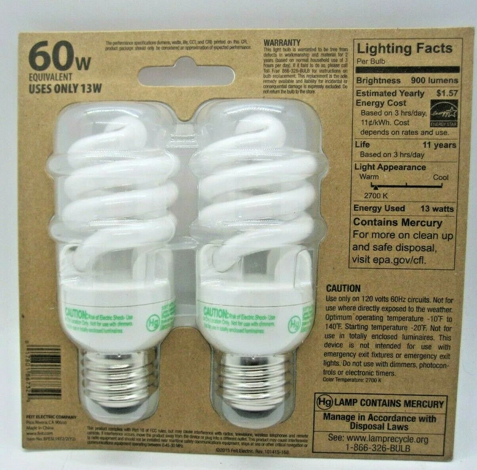 Feit Electric Ecobulb Plus Spiral 13W Light Bulb Soft White 60W XS 900 Lumens - Image 4 of 4