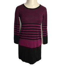 Connected Apparel Cute Sweater Dress ~  Sz S ~ Purple & Black ~ Knee Length