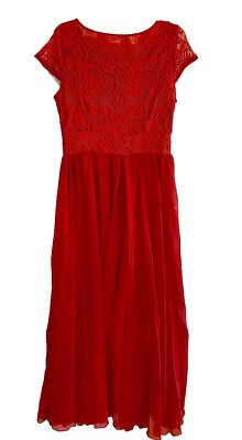 New Light Red Flowing Lace Full Length Dress See Measurements Not Tag | eBay