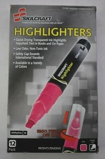 Skilcraft Highlighters 12 Pack Ability One Pink Chisel Tip Twist Top Low Odor