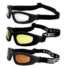 3 Pairs Epoch Motorcycle Goggles with Black Frames and Clear Yellow Amber Lenses