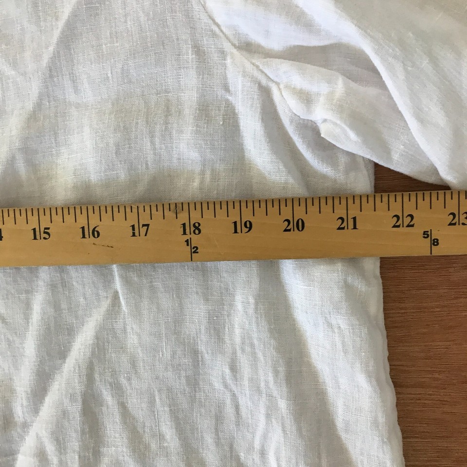 Liz and Jane 100 Linen Top Women XL White Drawstring V Neck Long