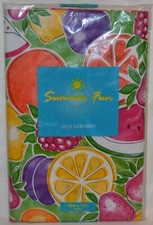 Vinyl Tablecloth Summer Fruit 52/52 Square Lemon Orange Watermelon Grape NEW