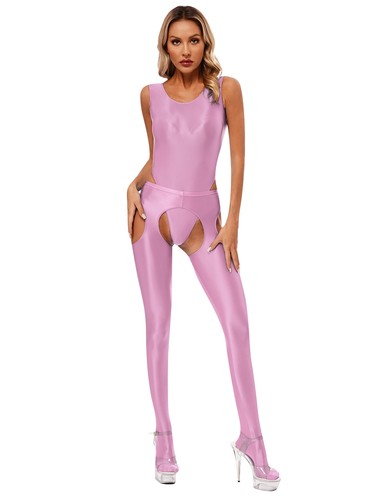 Women's Nylon Glossy Outfits Sleepwear Sexy Bodysuit Hollow Out Panties Lingerie - Picture 38 of 109