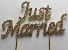 LARGE SILVER & GOLD JUST MARRIED CAKE TOPPER DECORATION WEDDING BRIDE & GROOM