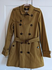 Burberry Kensington Unisex Khaki Brown Cotton Trench Coat Uk 44 Uk 8 Small £1790
