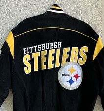 Pittsburg Steelers Leather Jacket Mens Extra Large Black Yellow NFL RARE VINTAGE