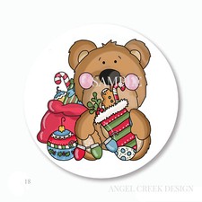 Whimsical Christmas Bear w/Stocking Scrapbook Stickers Favors Envelope Seals