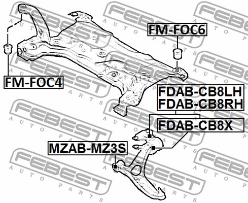 FDAB-CB8RH FEBEST Control Arm-/Trailing Arm Bush for FORD,FORD AUSTRALIA