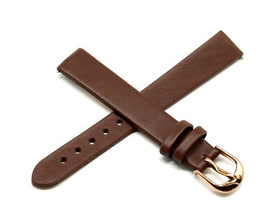 Kenneth Jay Lane 14MM Genuine Leather Watch Strap 7'' BROWN w/ Rose Gold Buckle