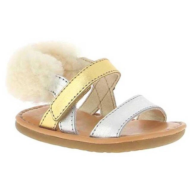 UGG NUOVO sandalo abito slingback culla bambino Dorien pelle di pecora metallizzata avvolto