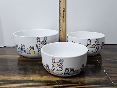 Hello Kitty Easter 3 Piece Ceramic Food Storage Bowls Container Set with lids