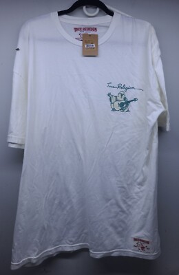 NWT True Religion White TShirt Men's 2XL XXL Double Puff Logo Buddha MSRP $59.99