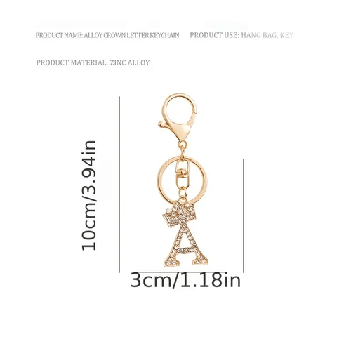 Golden Shiny Rhinestone Crown Letters Pendant Keychain Pendant Car Keychain Gift - Picture 2 of 2