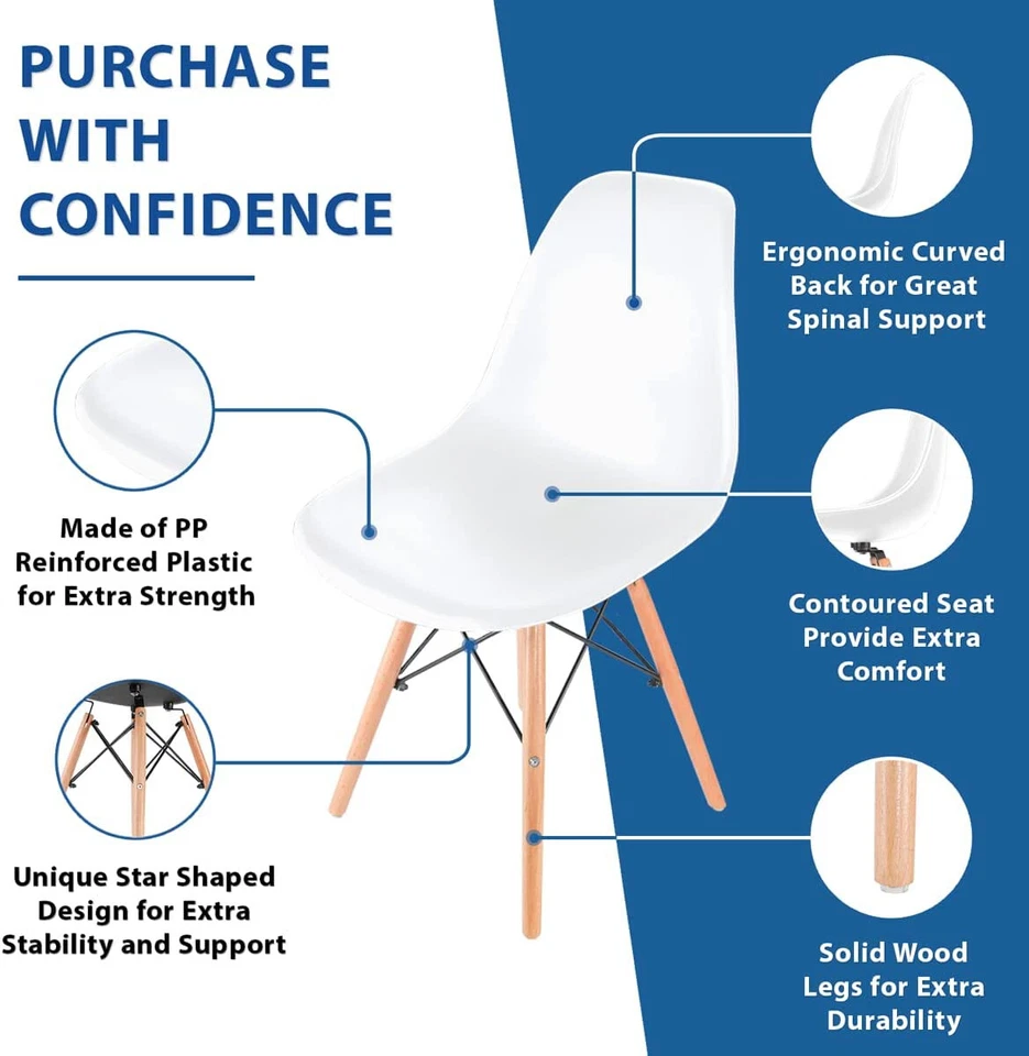 Juego de 4 sillas laterales de comedor DSW modernas de mediados de siglo patas de metal de madera Foto 4 de 4