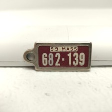 RARE VTG Disabled Veterans Mini License Plate Key Chain Ring MASSACHUSETTS  1959
