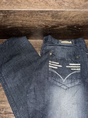 VTG Indigo 30 Dark Blue Jeans Men’s 42x34 Acid Wash Embroidered Back Pockets Y2K