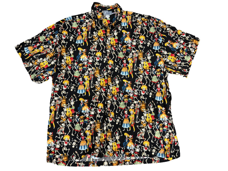Vintage High Seas Trading Co Day of the Dead Camp Button Up Shirt Skeletons 3XL