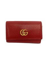 GUCCI Key Case Leather RED Women's GG Marmont 6-Key Case Gold Metal Snap Button