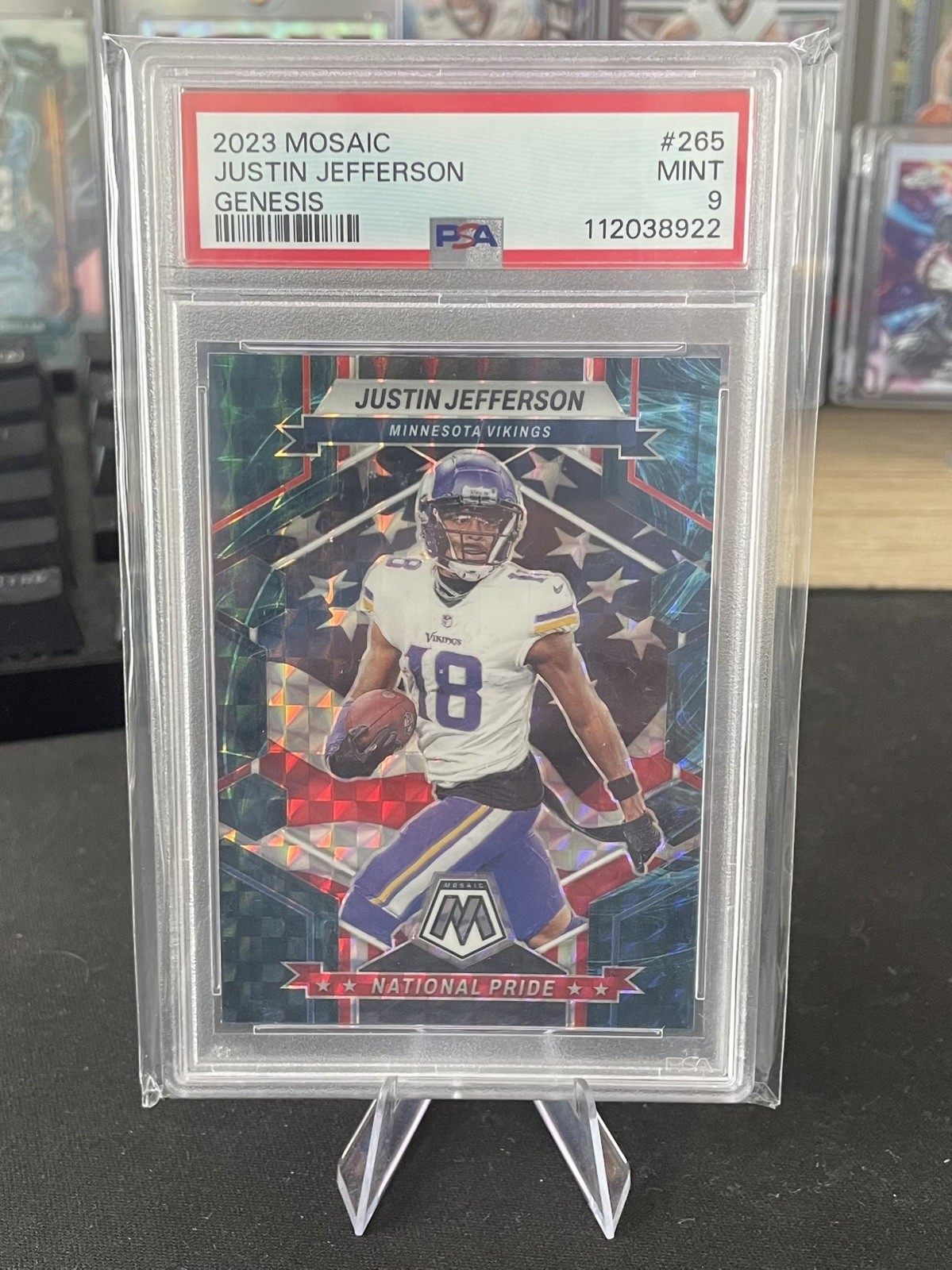 2023 Mosiac Justin Jefferson Genesis National Pride PSA 9 SSP Vikings view 1