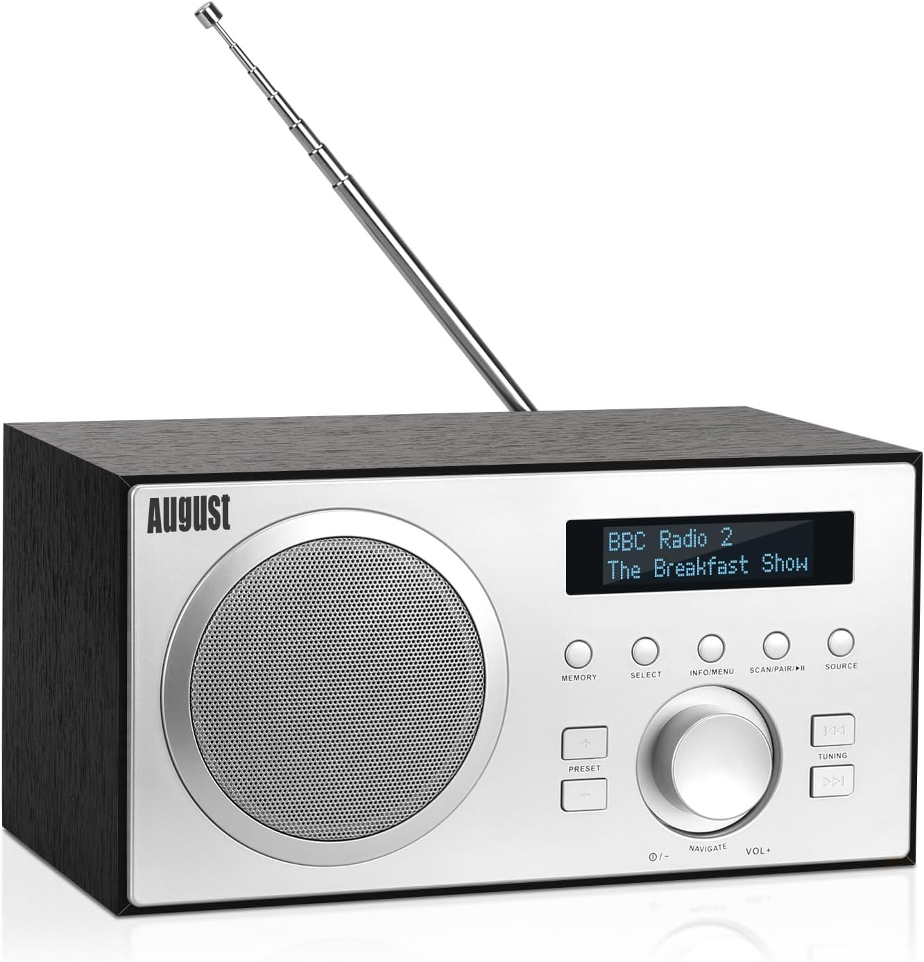 August MB420 Radio DAB/DAB+/FM con Bluetooth e Sveglia - Design in Legno