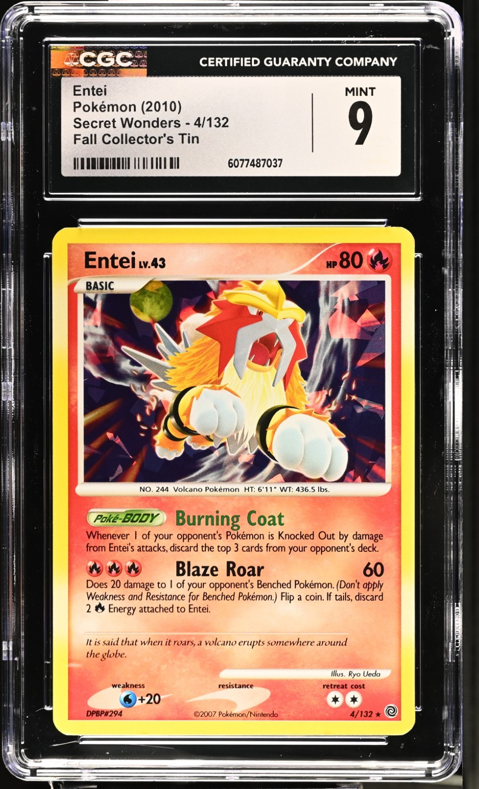 Entei Holo Secret Wonders Promo Diamond & Pearl 4/132 Cracked Ice CGC 9