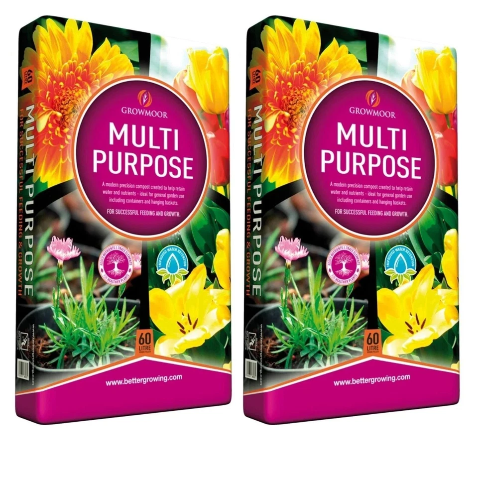 GROWMOORE 2x60L Multi Purpose Compost Garden Potting Plants GROWMOOR FREE QUICK DELIVERY