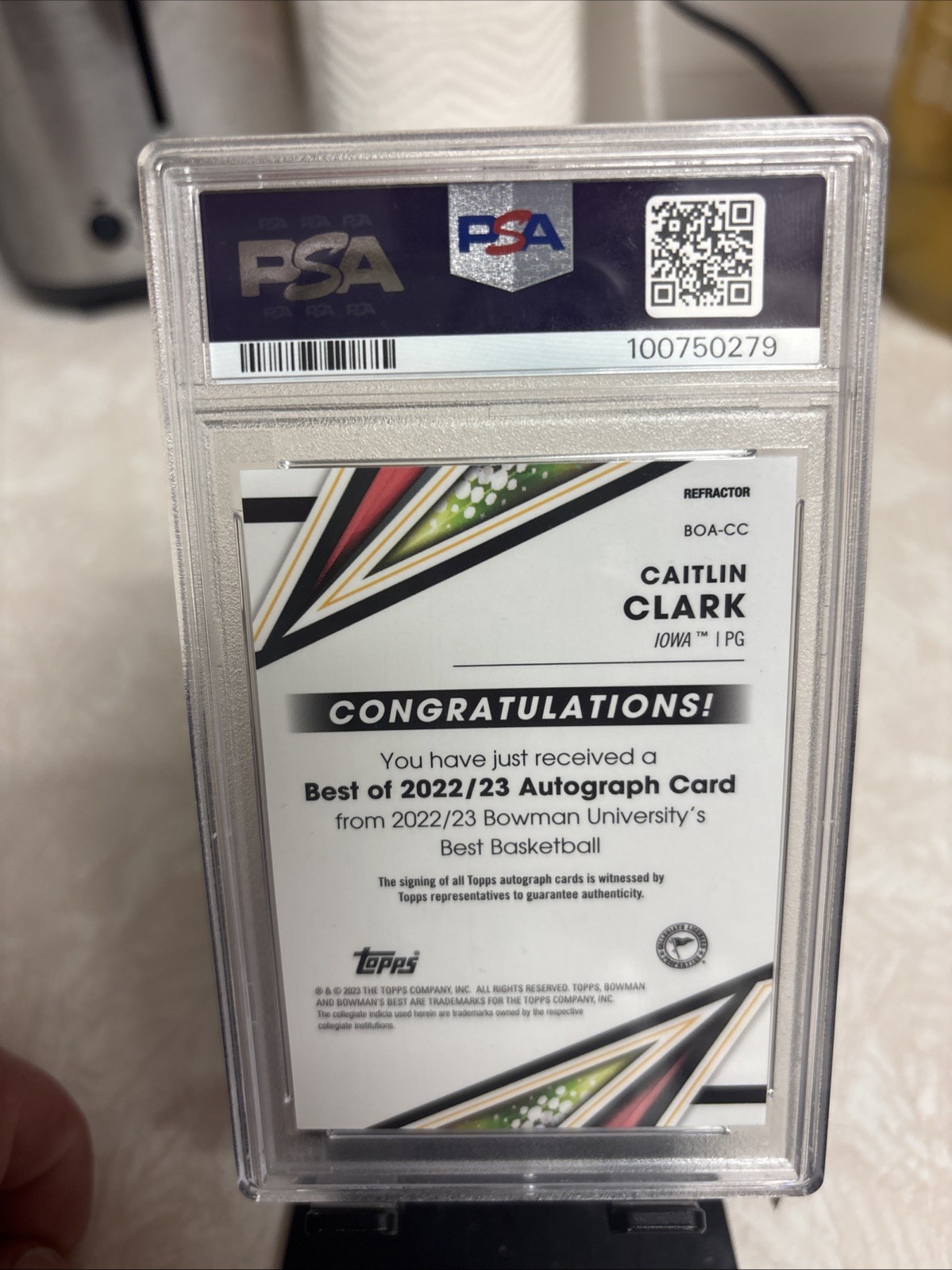 2022-23 Bowman U Best Caitlin Clark Best of 2022 Auto Refractor #BOA-CC PSA 9 view 6