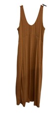 Small Brown Sleeveless Scoop Neck Side Slit Midi Flowy Dress Cottagecore Boho