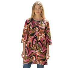 Soft by Avenue Tunic Top Blouse Womens 22/24 Multicolor Print Linen Blend Boho