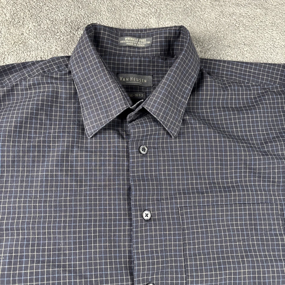 Van Heusen Dress Shirt Mens Large 16-16.5 Black CheckLong Sleeve Wrinkle Free - Image 3 of 4