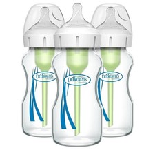 Dr. Brown's Natural Flow Wide Neck Glass Baby Bottles 9 oz 270 ml 3 Pack- NEW