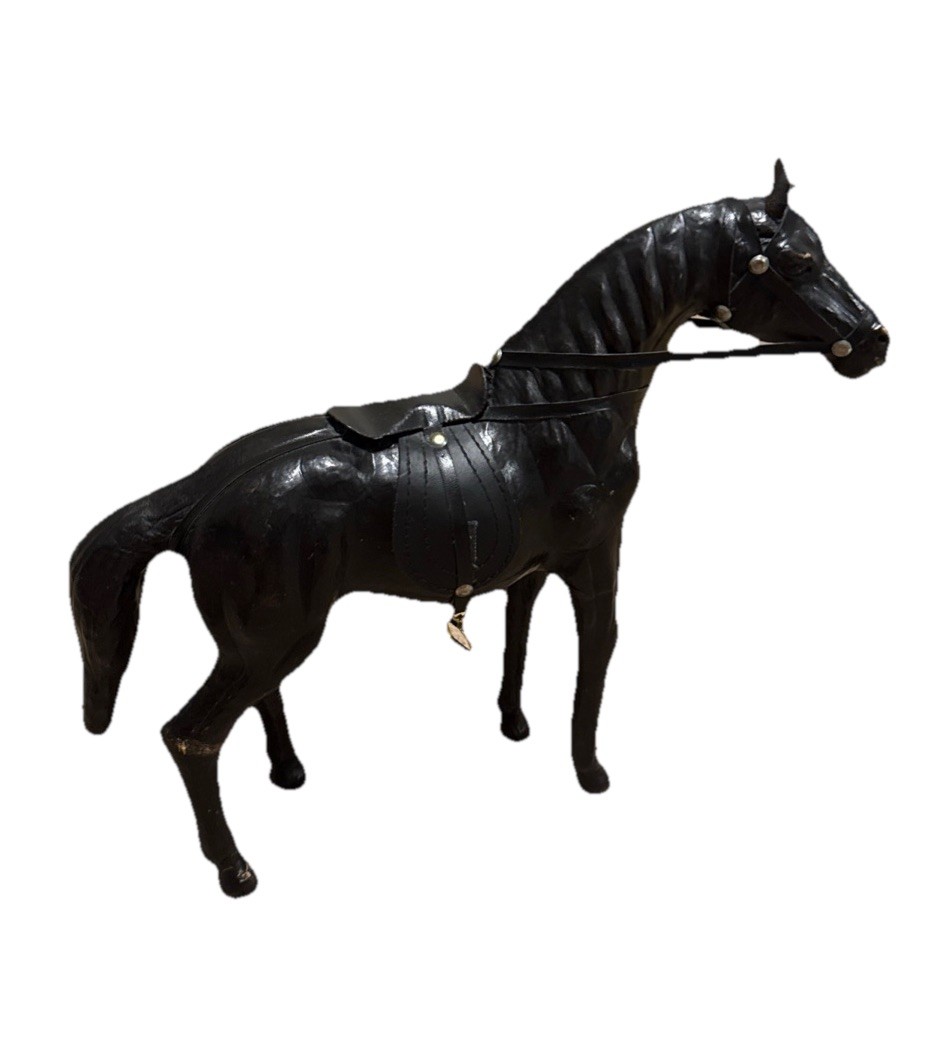 Leather Wrapped Horse Figure Statue Equestrian Sculpture Western Vintage