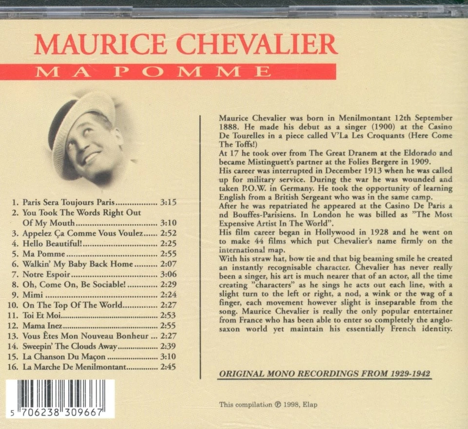 Maurice Chevalier Ma Pomme CD Europa Elap 1998 50173103 - Bild 2 von 3