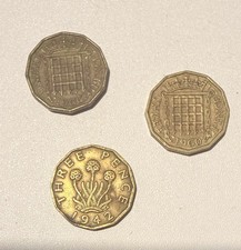 3 x Three pence Coins 1942  1960 1966