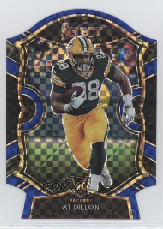 2020 Panini Select Concourse Blue Prizm Die-Cut AJ Dillon #65 2jg