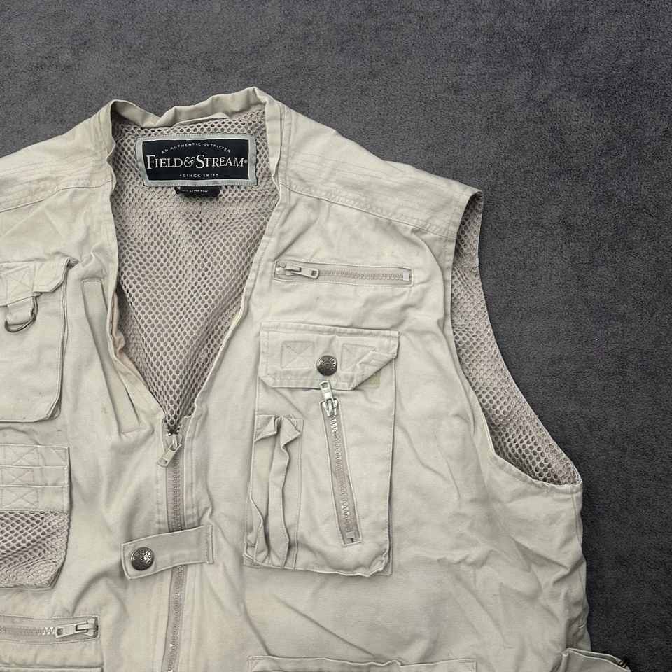 Vintage Field & Stream Fishing Vest Men XL Multi Pocket Outdoor Utility Beige - Image 3 of 4