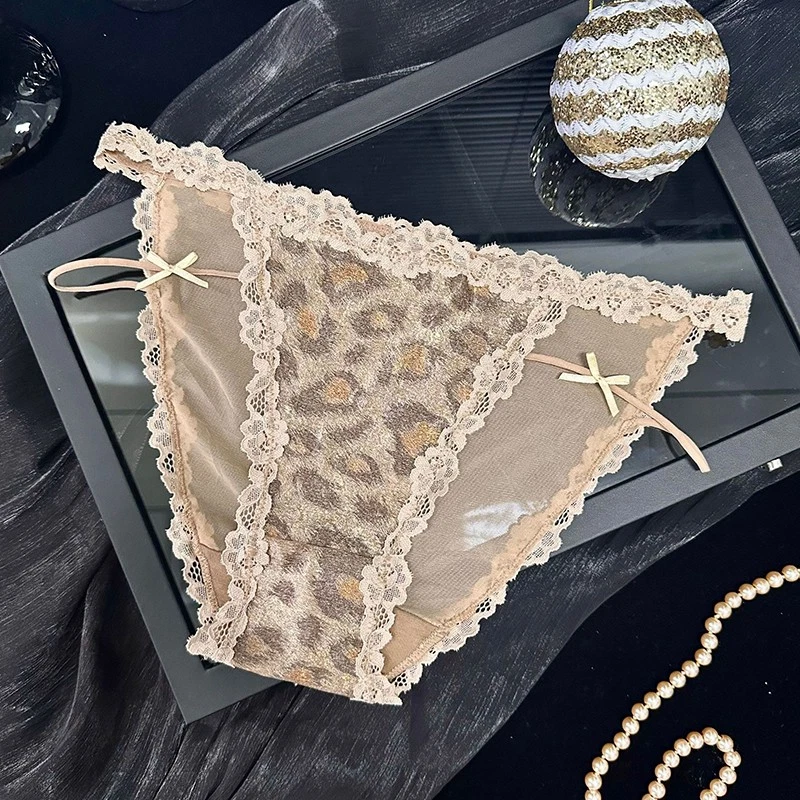 Paquete de 4 bragas sexy de leopardo para mujeres calzoncillos de encaje transparente ropa interior lencería bikini Foto 4 de 4