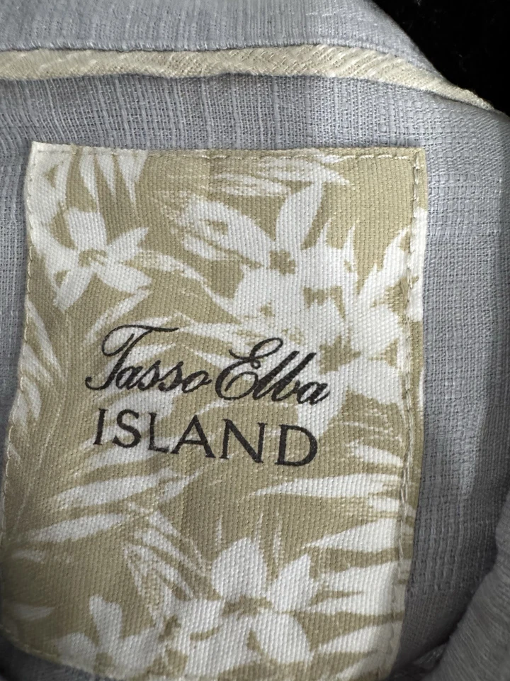 Tasso Elba Island Men’s Button Down Light Shirt Linen Silk L Blue Gray Beach - Image 3 of 4