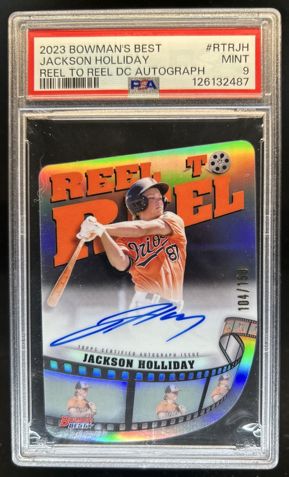 2023 Bowman's Best Jackson Holliday Reel to Die-Cut Auto #/150 Orioles PSA 9