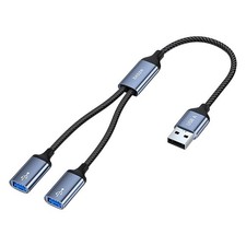 USB Splitter 1 in 2 Out, USB A Male to Dual Female Extension Cord Adapter Dat...
