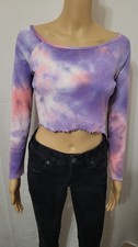 Womens Juniors Teens aLab Crop Top Long Sleeve Large Tie-Dye Shirt Purple Pink