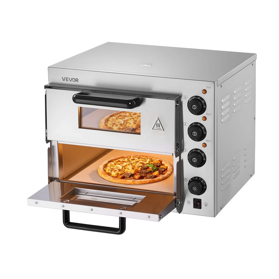 VEVOR Kommerzieller Pizzaofen Backofen 12-16" Edelstahl Elektrisch 1-4Drehknöpfe