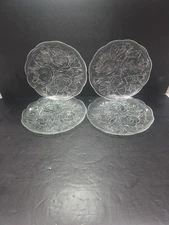 VTG Pasari Livia Clear Glass 9.5" Dinner Plate Rose Frosted Scalloped Set Of 4