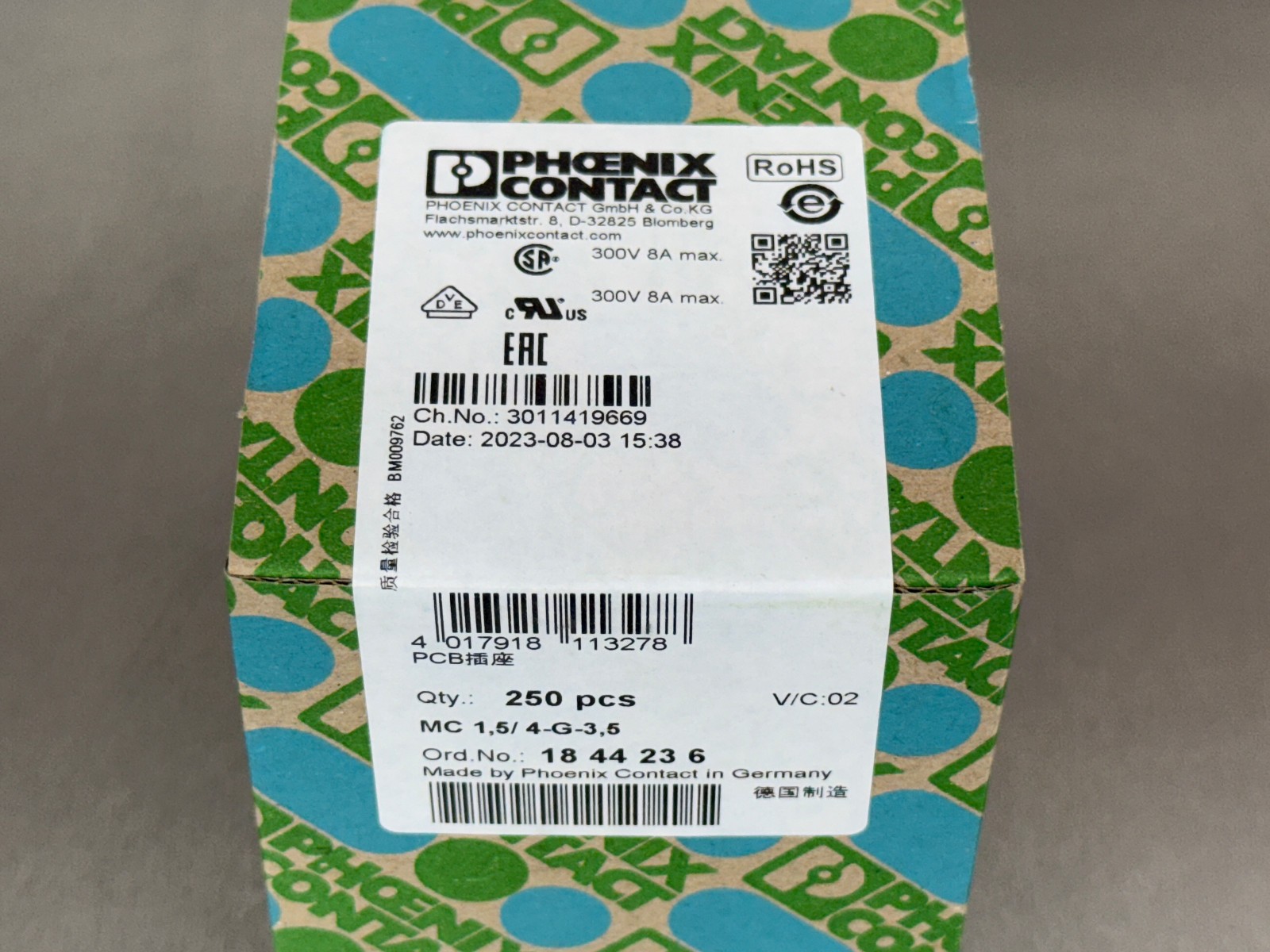 Phoenix Contact PCB Terminal Block Header MC 1,5/ 4-G-3,5 1844236 (Box of 250)