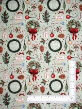 Christmas Village Wreath Tag Green Fabric By The Yard Holiday Cotton by Studio E