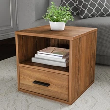 Stackable Cube End Table Contemporary Minimalist Modular Accent Piece, Brown