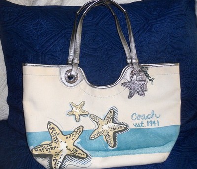 Vintage Coach Starfish Beach Tote Purse Canvas Excellent Condition